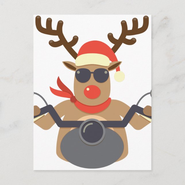 Christmas Funny Rudolf Biker Motorcycle Holiday Postcard (Front)