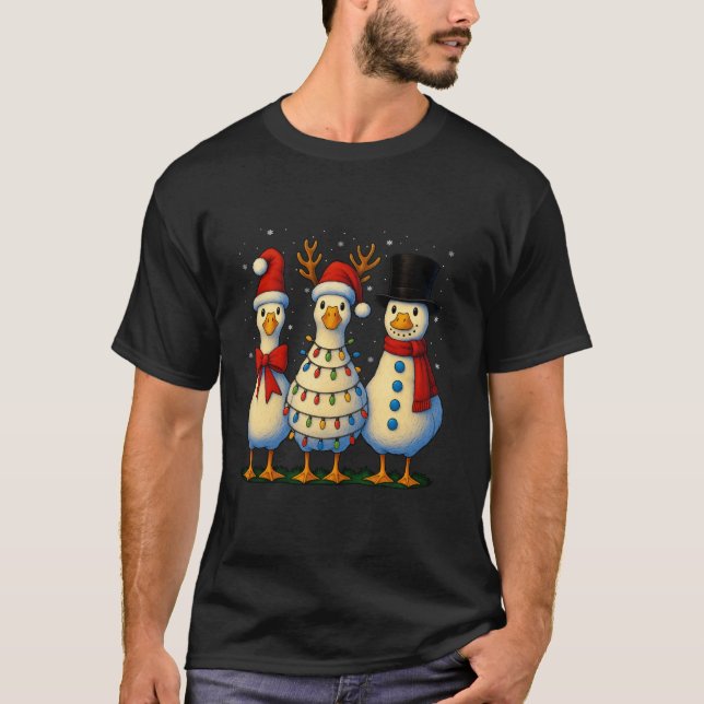 Christmas Funny Santa Goose Silly Merry Goose Xmas T-Shirt (Front)