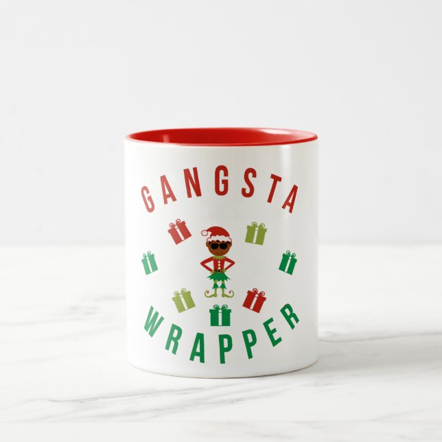 Christmas. Funny Saying. Nerd. Gangsta Wrapper Two-Tone Coffee Mug (Center)