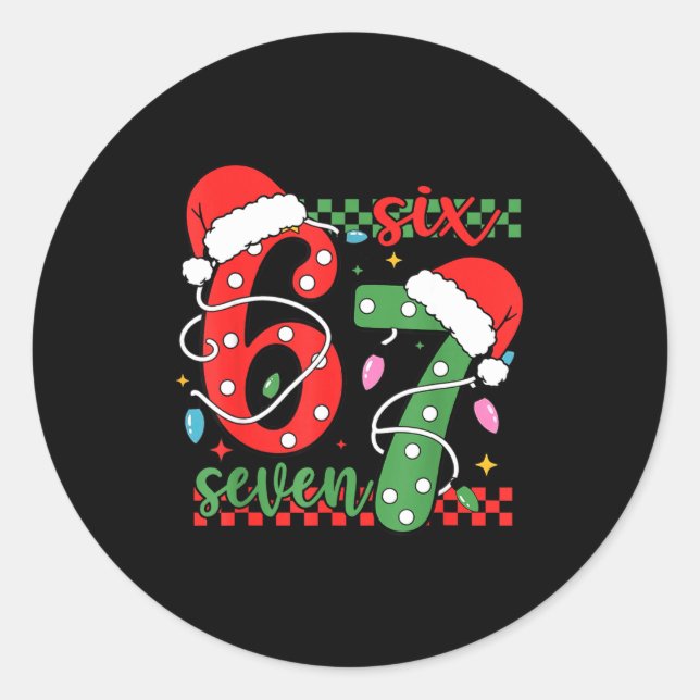 Christmas Funny Six Seven 6 7 Meme Gen Alpha Slang Classic Round Sticker (Front)