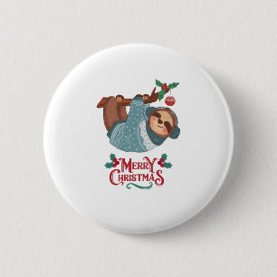 Christmas Funny Sloth! 6 Cm Round Badge