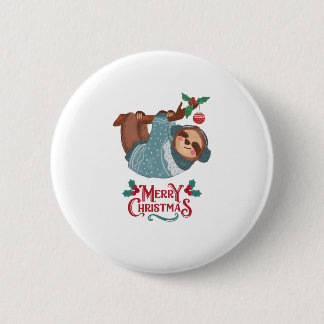 Christmas Funny Sloth! 6 Cm Round Badge