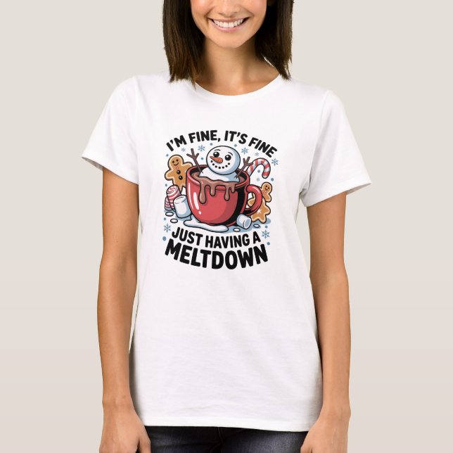 Christmas Funny Snowman Meltdown T-Shirt (Front)