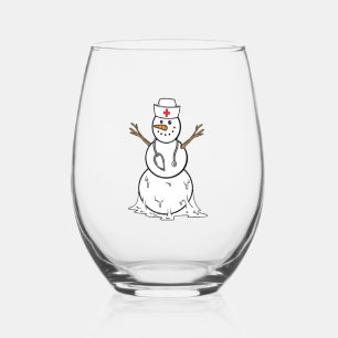 Christmas Funny Snowman Nurse Holiday Nursing   Stemless Wine Glass