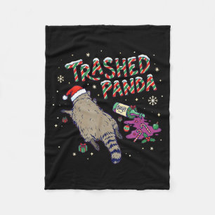 Christmas Funny Trashed Panda Racoon Gets Drunk Xm Fleece Blanket