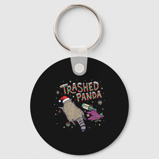 Christmas Funny Trashed Panda Racoon Gets Drunk Xm Key Ring (Front)