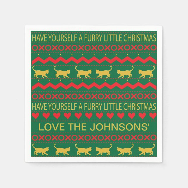Christmas Furry Little Cats Napkin (Front)