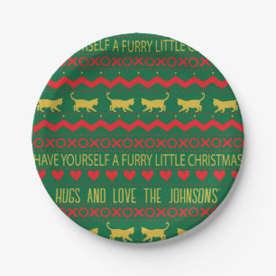 Christmas Furry Little Cats Paper Plate