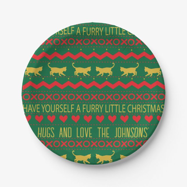 Christmas Furry Little Cats Paper Plate (Front)