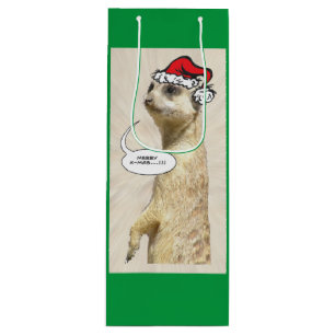 Christmas Furry Meerkat GREEN Wine Bag