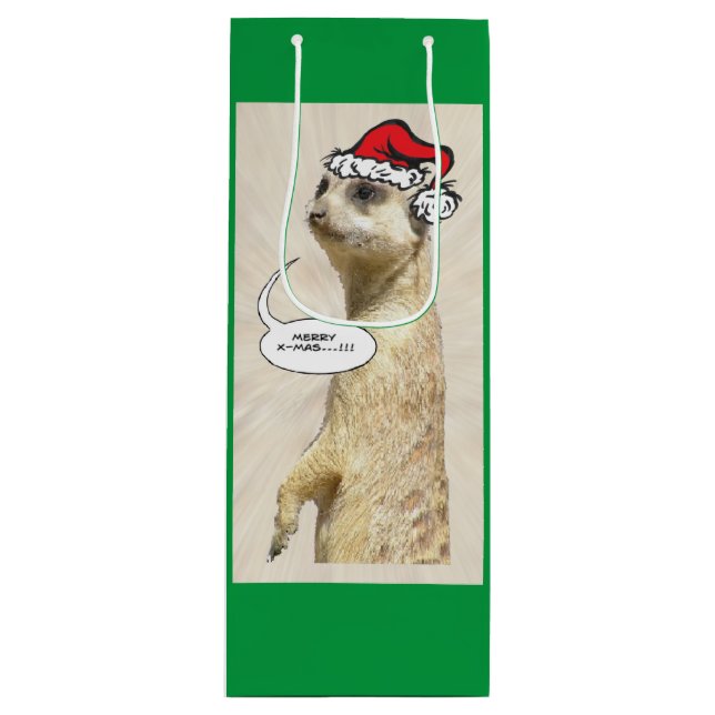 Christmas Furry Meerkat GREEN Wine Bag (Front)