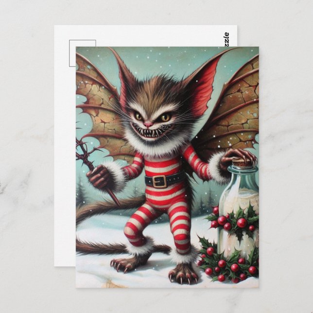 Christmas Furry Monster With Milk Bottle  Postcard (Front/Back)