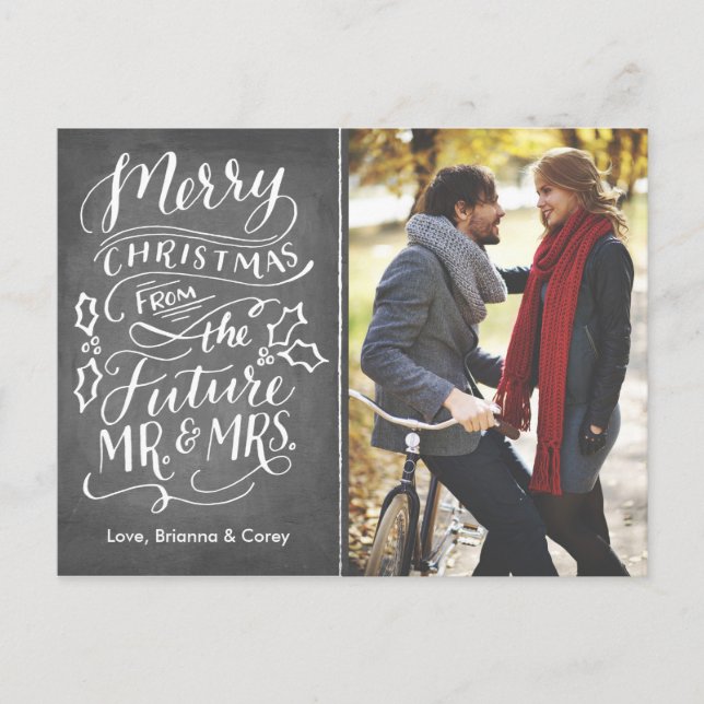 Christmas Future Mr. and Mrs. Photo Save The Date Holiday Postcard (Front)