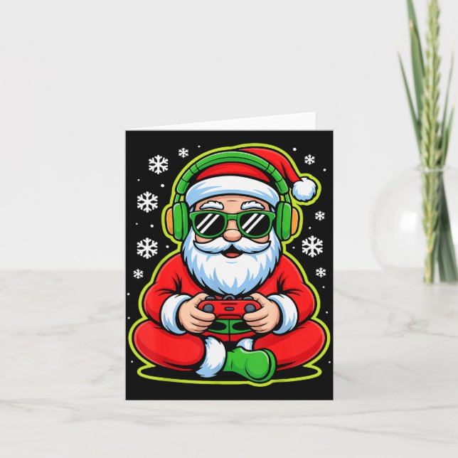 Christmas Gamer Boys Kids Santa Play Video Game  Card (Front)