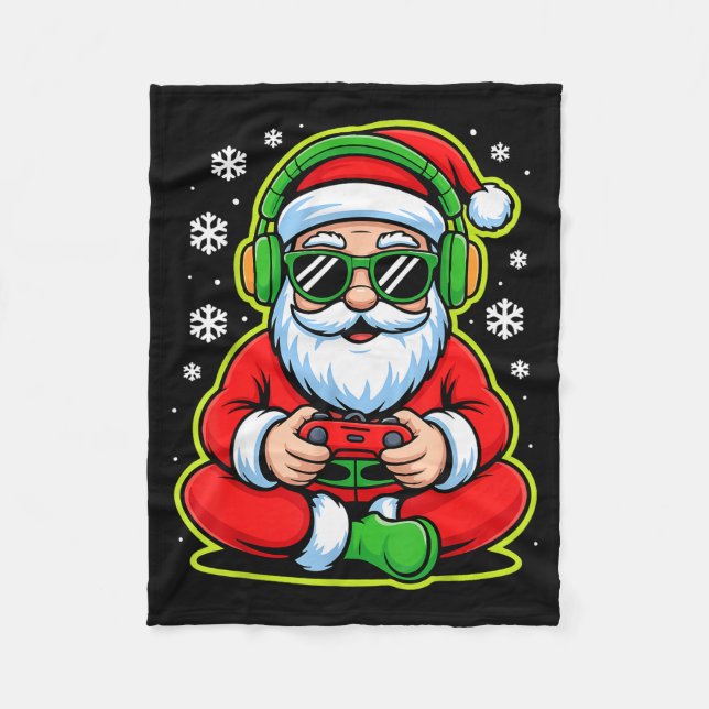 Christmas Gamer Boys Kids Santa Play Video Game  Fleece Blanket (Front)