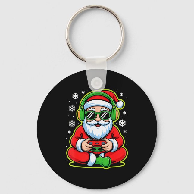 Christmas Gamer Boys Kids Santa Play Video Game  Key Ring (Front)