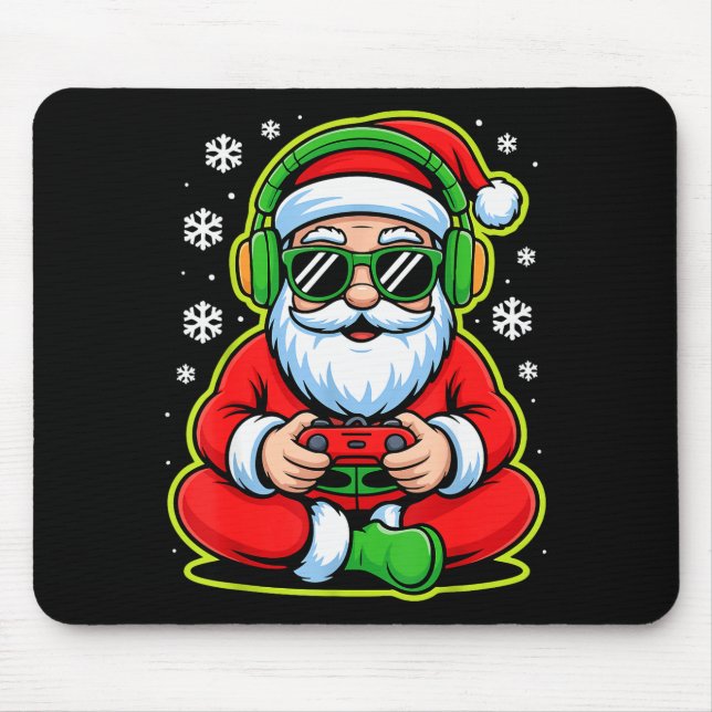 Christmas Gamer Boys Kids Santa Play Video Game  Mouse Mat (Front)
