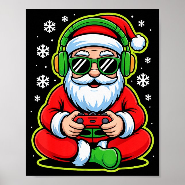 Christmas Gamer Boys Kids Santa Play Video Game  Poster (Front)