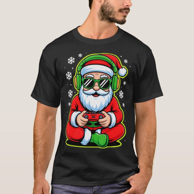 Christmas Gamer Boys Kids Santa Play Video Game  T-Shirt (Front)