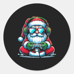 Christmas Gamer Boys Video Game Santa Xmas  Classic Round Sticker