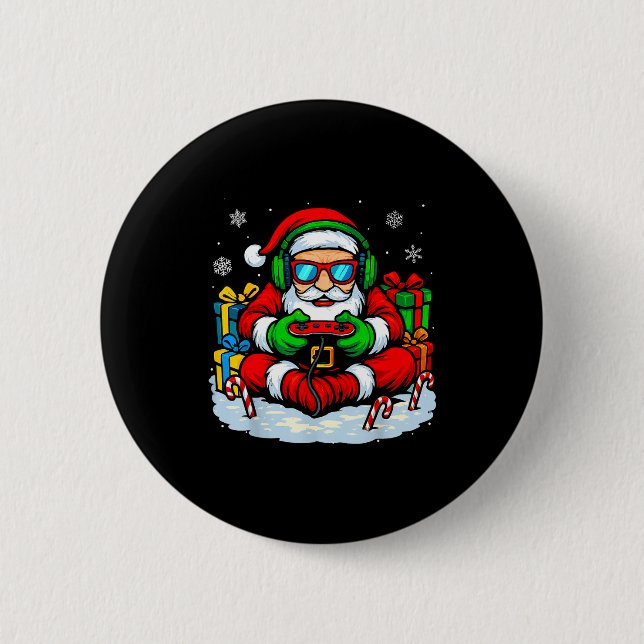 Christmas Gamer Boys Video Game Xmas Funny Santa G 6 Cm Round Badge (Front)