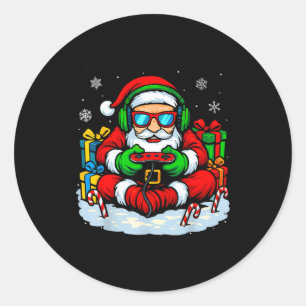Christmas Gamer Boys Video Game Xmas Funny Santa G Classic Round Sticker