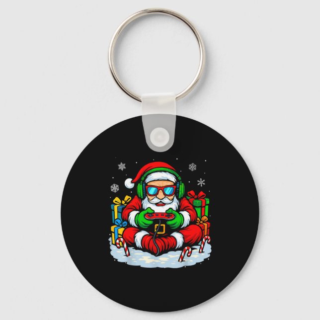 Christmas Gamer Boys Video Game Xmas Funny Santa G Key Ring (Front)