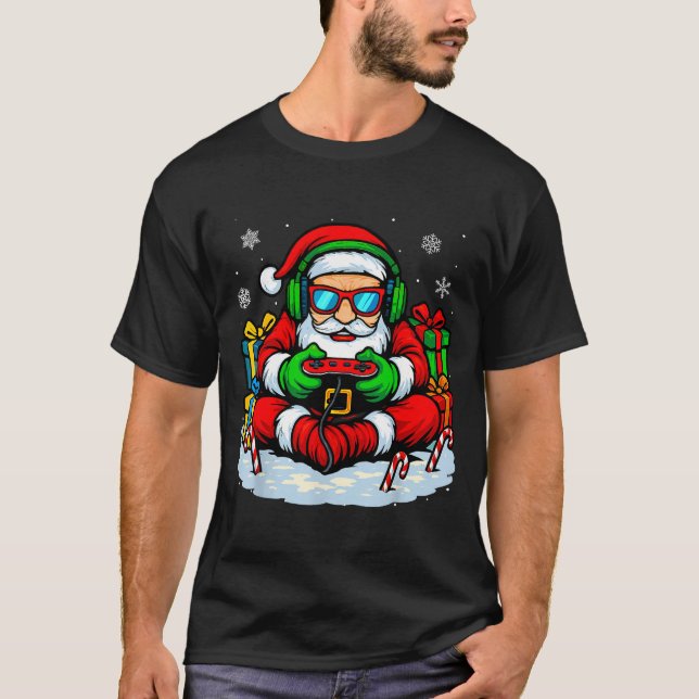 Christmas Gamer Boys Video Game Xmas Funny Santa G T-Shirt (Front)