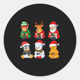 Christmas Gamer Boys Video Games Santa Elf Reindee Classic Round Sticker