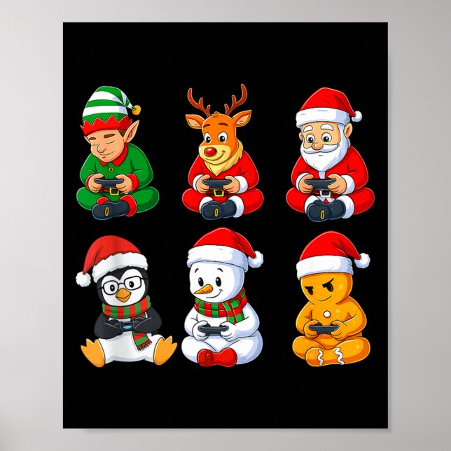 Christmas Gamer Boys Video Games Santa Elf Reindee Poster (Front)
