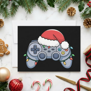 Christmas Gamer Controller Santa Hat Lights Holiday Card