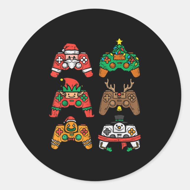 Christmas Gamer Controller Xmas Gaming Men Boys Ki Classic Round Sticker (Front)
