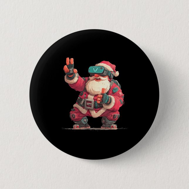 Christmas Gamer Look With This Cool Vr Santa Claus 6 Cm Round Badge (Front)