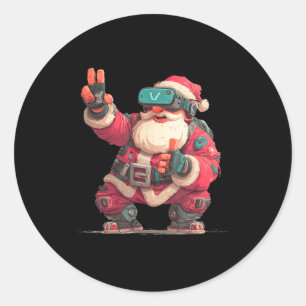 Christmas Gamer Look With This Cool Vr Santa Claus Classic Round Sticker