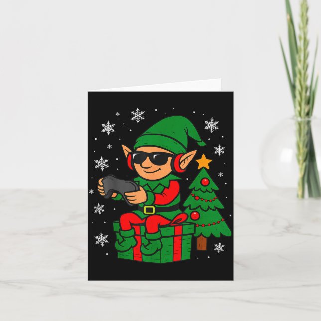 Christmas Gamer Retro Elf Funny Xmas Gaming Boys K Card (Front)