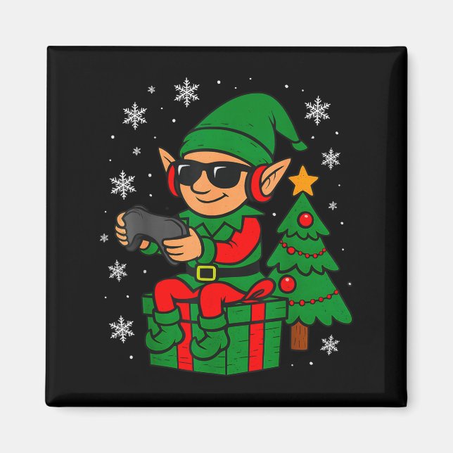 Christmas Gamer Retro Elf Funny Xmas Gaming Boys K Magnet (Front)