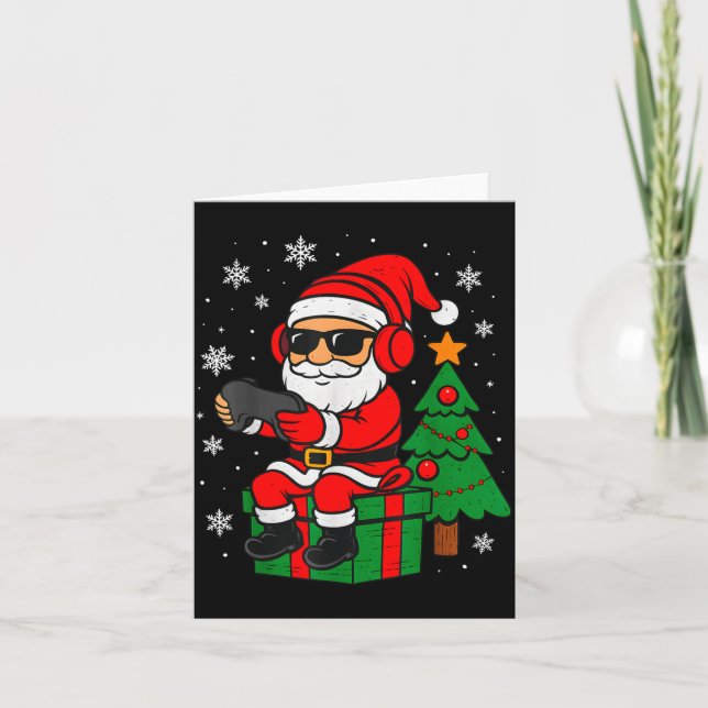 Christmas Gamer Retro Santa Funny Xmas Gaming Men  Card (Front)