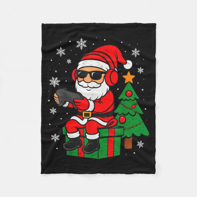Christmas Gamer Retro Santa Funny Xmas Gaming Men  Fleece Blanket (Front)