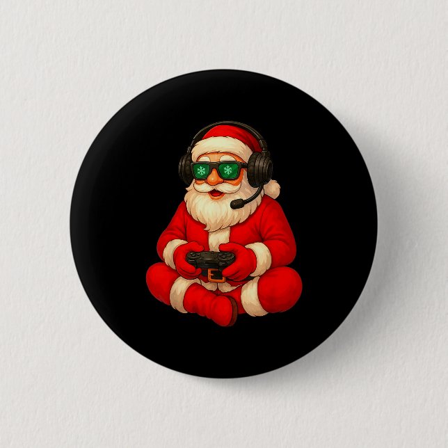 Christmas Gamer Santa Video Game Gaming Boys Men K 6 Cm Round Badge (Front)