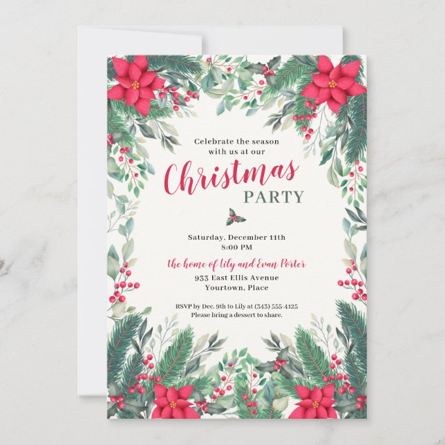 Christmas Garden Watercolor Holiday Party Invitation (Front)
