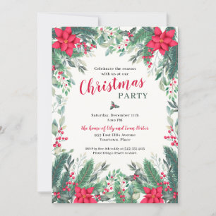 Christmas Garden Watercolor Holiday Party Invitation