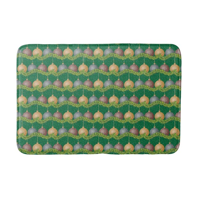 Christmas garland and ornaments holiday pattern bath mat (Front)