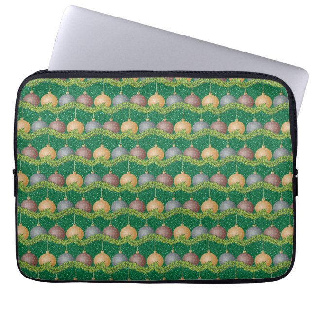 Christmas garland and ornaments holiday pattern laptop sleeve (Front)