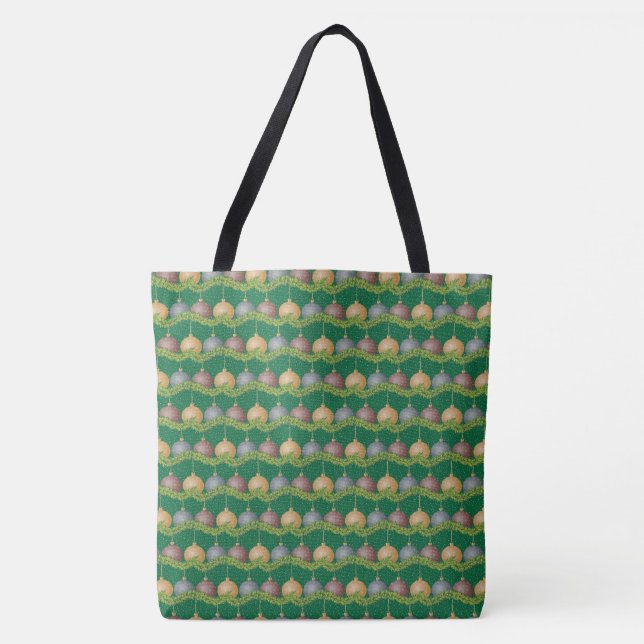 Christmas garland and ornaments holiday pattern tote bag (Front)