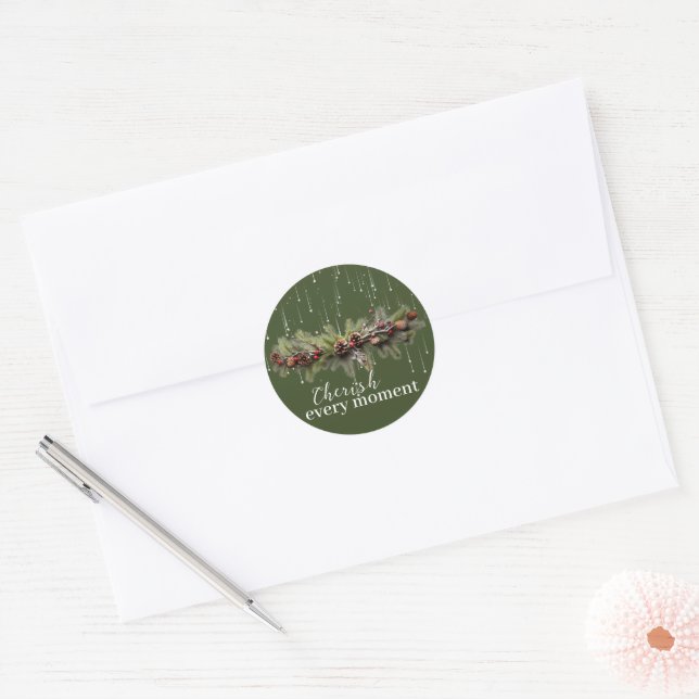 Christmas Garland and Shooting Stars Cherish the Classic Round Sticker (Envelope)
