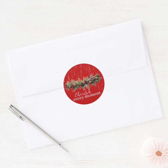 Christmas Garland and Shooting Stars Cherish the Classic Round Sticker (Envelope)