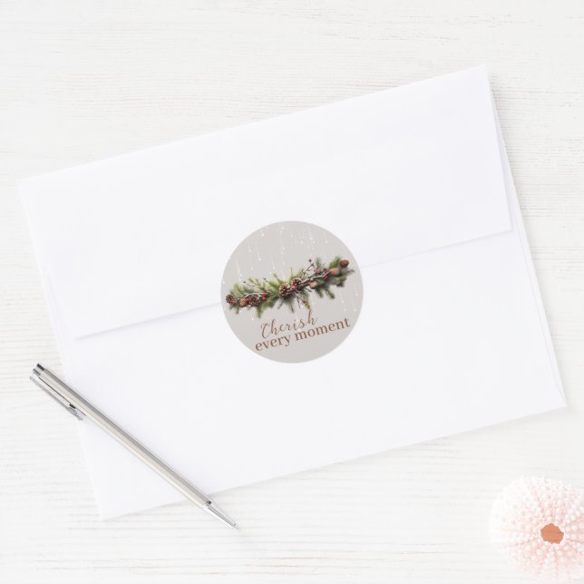 Christmas Garland and Shooting Stars Cherish the Classic Round Sticker (Envelope)
