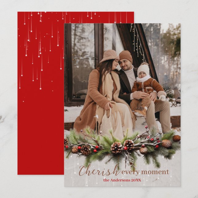 Christmas Garland and Shooting Stars Cherish the Holiday Card (Front/Back)