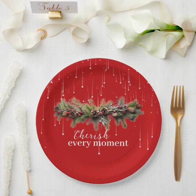 Christmas Garland and Shooting Stars Cherish the Paper Plate (Wedding)