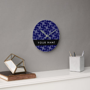 Christmas Garland, Blue, Your name, Personalise Round Clock